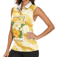 Aloha Hawaii Puakenikeni Women Sleeveless Polo Shirt Hawaiian Lei Palaka Motifs Stylized Stamp LT14 - Polynesian Pride