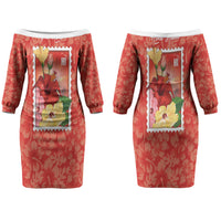 Aloha Hawaii Pua Aloalo Couples Matching Off The Shoulder Long Sleeve Dress and Hawaiian Shirt Hawaiian Hibiscus Flowers Stylized Stamp LT14 - Polynesian Pride