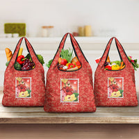 Aloha Hawaii Pua Aloalo Grocery Bag Hawaiian Hibiscus Flowers Stylized Stamp LT14 3-pack One Size Red - Polynesian Pride