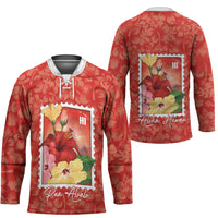 Aloha Hawaii Pua Aloalo Hockey Jersey Hawaiian Hibiscus Flowers Stylized Stamp LT14 - Polynesian Pride