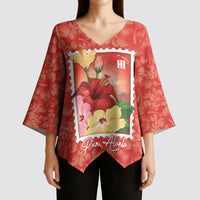 Aloha Hawaii Pua Aloalo Kimono Sleeve Blouse Hawaiian Hibiscus Flowers Stylized Stamp LT14 - Polynesian Pride