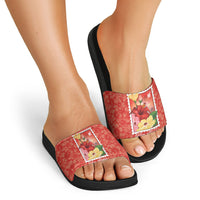 Aloha Hawaii Pua Aloalo Slide Sandals Hawaiian Hibiscus Flowers Stylized Stamp LT14 - Polynesian Pride