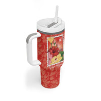 Aloha Hawaii Pua Aloalo Tumbler With Handle Hawaiian Hibiscus Flowers Stylized Stamp LT14 - Polynesian Pride