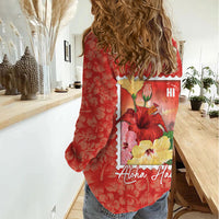 Aloha Hawaii Pua Aloalo Women Casual Shirt Hawaiian Hibiscus Flowers Stylized Stamp LT14 - Polynesian Pride