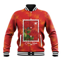 Aloha Hawaii Ohia Lehua Baseball Jacket Hawaiian Lei Stylized Stamp LT14 Unisex Red - Polynesian Pride