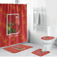 Aloha Hawaii Ohia Lehua Bathroom Set Hawaiian Lei Stylized Stamp LT14 Bathroom Set (4 pcs) Red - Polynesian Pride