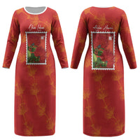 Aloha Hawaii Ohia Lehua Couples Matching Long Sleeve Bodycon Dress and Hawaiian Shirt Hawaiian Lei Stylized Stamp LT14 - Polynesian Pride