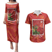Aloha Hawaii Ohia Lehua Couples Matching Puletasi and Hawaiian Shirt Hawaiian Lei Stylized Stamp LT14 Red - Polynesian Pride