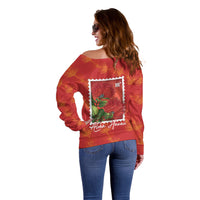 Aloha Hawaii Ohia Lehua Off Shoulder Sweater Hawaiian Lei Stylized Stamp LT14 - Polynesian Pride