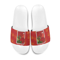 Aloha Hawaii Ohia Lehua Slide Sandals Hawaiian Lei Stylized Stamp LT14 Red - Polynesian Pride