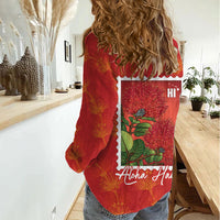 Aloha Hawaii Ohia Lehua Women Casual Shirt Hawaiian Lei Stylized Stamp LT14 - Polynesian Pride