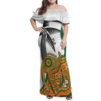 Custom Fiji And Australia Rugby Family Matching Off Shoulder Maxi Dress and Hawaiian Shirt Fijian Palm Tree Mix Aussie Kangaroo