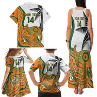 Custom Fiji And Australia Rugby Family Matching Tank Maxi Dress and Hawaiian Shirt Fijian Palm Tree Mix Aussie Kangaroo
