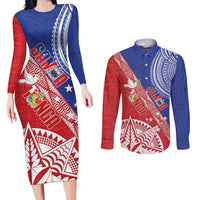 Tonga and Samoa Rugby Custom Couples Matching Long Sleeve Bodycon Dress and Long Sleeve Button Shirt Ikale Tahi Manu Samoa Together LT14 Red - Polynesian Pride