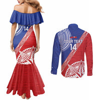 Tonga and Samoa Rugby Custom Couples Matching Mermaid Dress and Long Sleeve Button Shirt Ikale Tahi Manu Samoa Together LT14 - Polynesian Pride