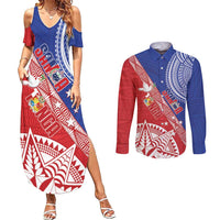 Tonga and Samoa Rugby Custom Couples Matching Summer Maxi Dress and Long Sleeve Button Shirt Ikale Tahi Manu Samoa Together LT14 Red - Polynesian Pride