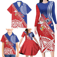 Tonga and Samoa Rugby Custom Family Matching Long Sleeve Bodycon Dress and Hawaiian Shirt Ikale Tahi Manu Samoa Together - Polynesian Pride