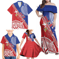 Tonga and Samoa Rugby Custom Family Matching Off Shoulder Maxi Dress and Hawaiian Shirt Ikale Tahi Manu Samoa Together - Polynesian Pride