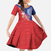 Tonga and Samoa Rugby Custom Family Matching Puletasi and Hawaiian Shirt Ikale Tahi Manu Samoa Together LT14 Daughter's Dress Red - Polynesian Pride