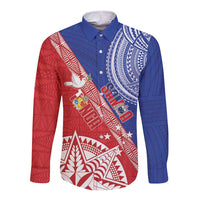 Tonga and Samoa Rugby Custom Long Sleeve Button Shirt Ikale Tahi Manu Samoa Together LT14 Unisex Red - Polynesian Pride