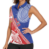 Tonga and Samoa Rugby Custom Women Sleeveless Polo Shirt Ikale Tahi Manu Samoa Together - Polynesian Pride