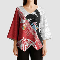 Fiji and Tonga Rugby Custom Kimono Sleeve Blouse Flying Fijians Ikale Tahi Together Pacific - Polynesian Pride