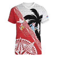 Fiji and Tonga Rugby Custom Women V-Neck T-Shirt Flying Fijians Ikale Tahi Together Pacific - Polynesian Pride