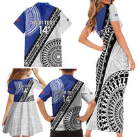 Fiji an Samoa Rugby Custom Family Matching Short Sleeve Bodycon Dress and Hawaiian Shirt Flying Fijians Manu Samoa Together Pacific - Polynesian Pride