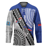Fiji an Samoa Rugby Custom Hockey Jersey Flying Fijians Manu Samoa Together Pacific LT14 Unisex Blue - Polynesian Pride