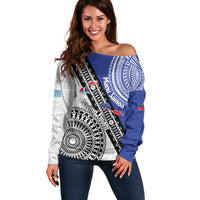 Fiji an Samoa Rugby Custom Off Shoulder Sweater Flying Fijians Manu Samoa Together Pacific - Polynesian Pride