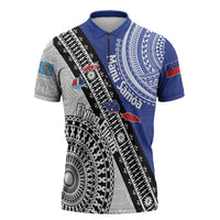 Fiji an Samoa Rugby Custom Zipper Polo Shirt Flying Fijians Manu Samoa Together Pacific LT14 Blue - Polynesian Pride