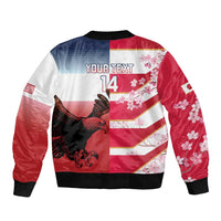 USA and Japan Rugby Custom Bomber Jacket Eagles Brave Blossoms Together Pacific - Polynesian Pride