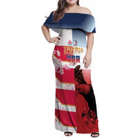 USA and Japan Rugby Custom Family Matching Off Shoulder Maxi Dress and Hawaiian Shirt Eagles Brave Blossoms Together Pacific - Polynesian Pride