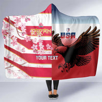 USA and Japan Rugby Custom Hooded Blanket Eagles Brave Blossoms Together Pacific - Polynesian Pride