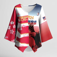 USA and Japan Rugby Custom Kimono Sleeve Blouse Eagles Brave Blossoms Together Pacific LT14 Female Red - Polynesian Pride