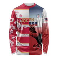 USA and Japan Rugby Custom Long Sleeve Shirt Eagles Brave Blossoms Together Pacific LT14 Unisex Red - Polynesian Pride