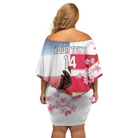 USA and Japan Rugby Custom Off Shoulder Short Dress Eagles Brave Blossoms Together Pacific - Polynesian Pride