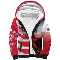 USA and Japan Rugby Custom Sherpa Hoodie Eagles Brave Blossoms Together Pacific LT14 Unisex Red - Polynesian Pride