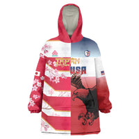 USA and Japan Rugby Custom Wearable Blanket Hoodie Eagles Brave Blossoms Together Pacific LT14 One Size Red - Polynesian Pride