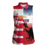 USA and Japan Rugby Custom Women Sleeveless Polo Shirt Eagles Brave Blossoms Together Pacific - Polynesian Pride
