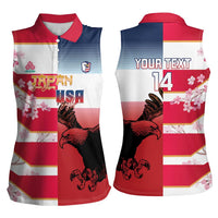 USA and Japan Rugby Custom Women Sleeveless Polo Shirt Eagles Brave Blossoms Together Pacific - Polynesian Pride