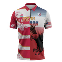 USA and Japan Rugby Custom Zipper Polo Shirt Eagles Brave Blossoms Together Pacific LT14 Red - Polynesian Pride