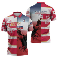 USA and Japan Rugby Custom Zipper Polo Shirt Eagles Brave Blossoms Together Pacific LT14 - Polynesian Pride