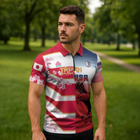USA and Japan Rugby Custom Zipper Polo Shirt Eagles Brave Blossoms Together Pacific LT14 - Polynesian Pride