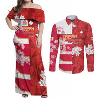 Canada and Japan Rugby Custom Couples Matching Off Shoulder Maxi Dress and Long Sleeve Button Shirt Canucks Brave Blossoms Together Pacific - Polynesian Pride