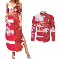 Canada and Japan Rugby Custom Couples Matching Summer Maxi Dress and Long Sleeve Button Shirt Canucks Brave Blossoms Together Pacific LT14 Red - Polynesian Pride
