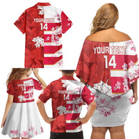 Canada and Japan Rugby Custom Family Matching Off Shoulder Short Dress and Hawaiian Shirt Canucks Brave Blossoms Together Pacific - Polynesian Pride