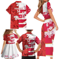 Canada and Japan Rugby Custom Family Matching Short Sleeve Bodycon Dress and Hawaiian Shirt Canucks Brave Blossoms Together Pacific - Polynesian Pride