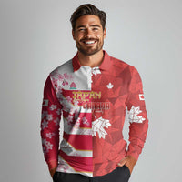 Canada and Japan Rugby Custom Long Sleeve Polo Shirt Canucks Brave Blossoms Together Pacific - Polynesian Pride