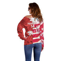 Canada and Japan Rugby Custom Off Shoulder Sweater Canucks Brave Blossoms Together Pacific - Polynesian Pride